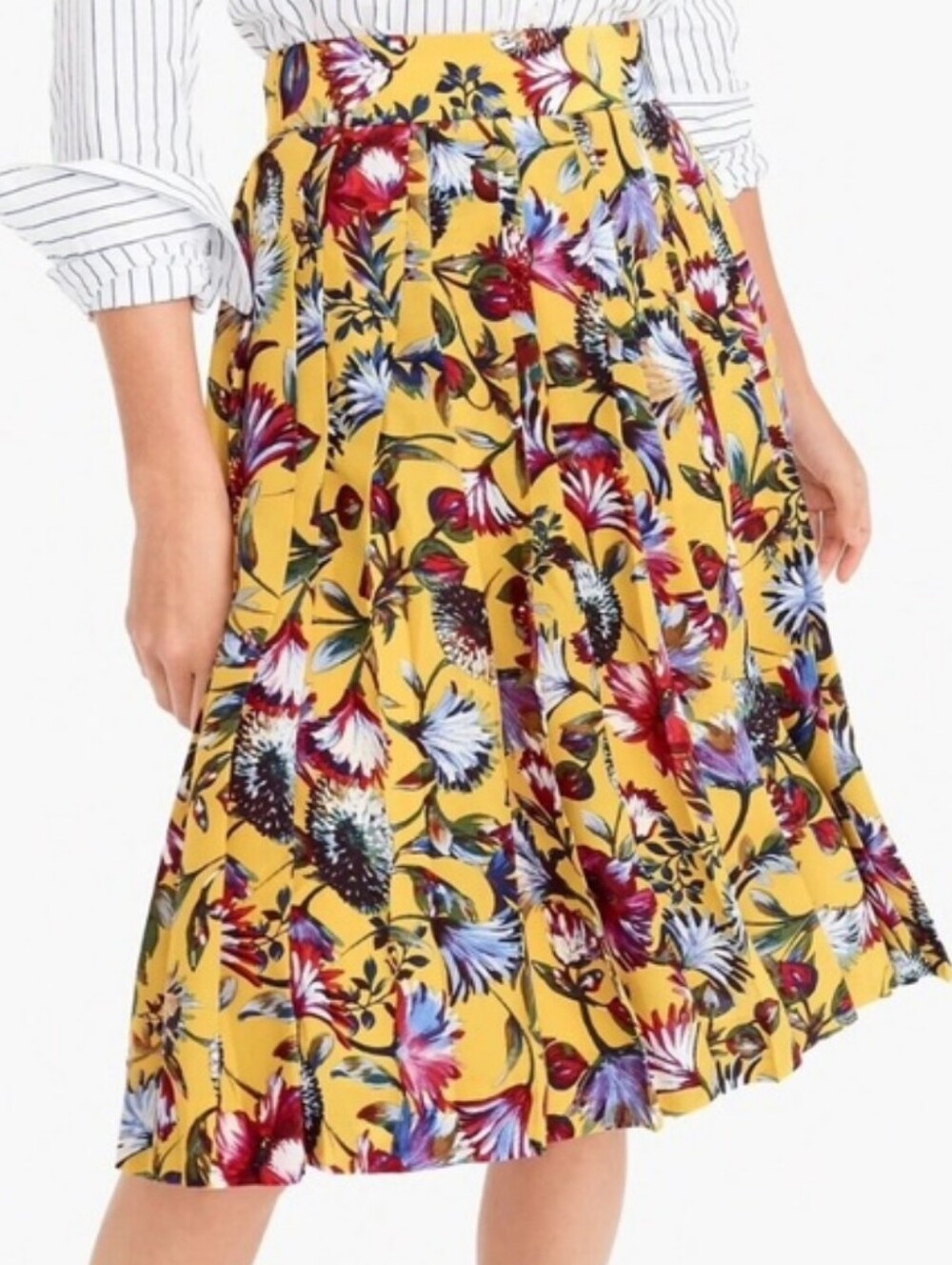 J.Crew Silk Double Pleated Floral Printed Midi Skirt